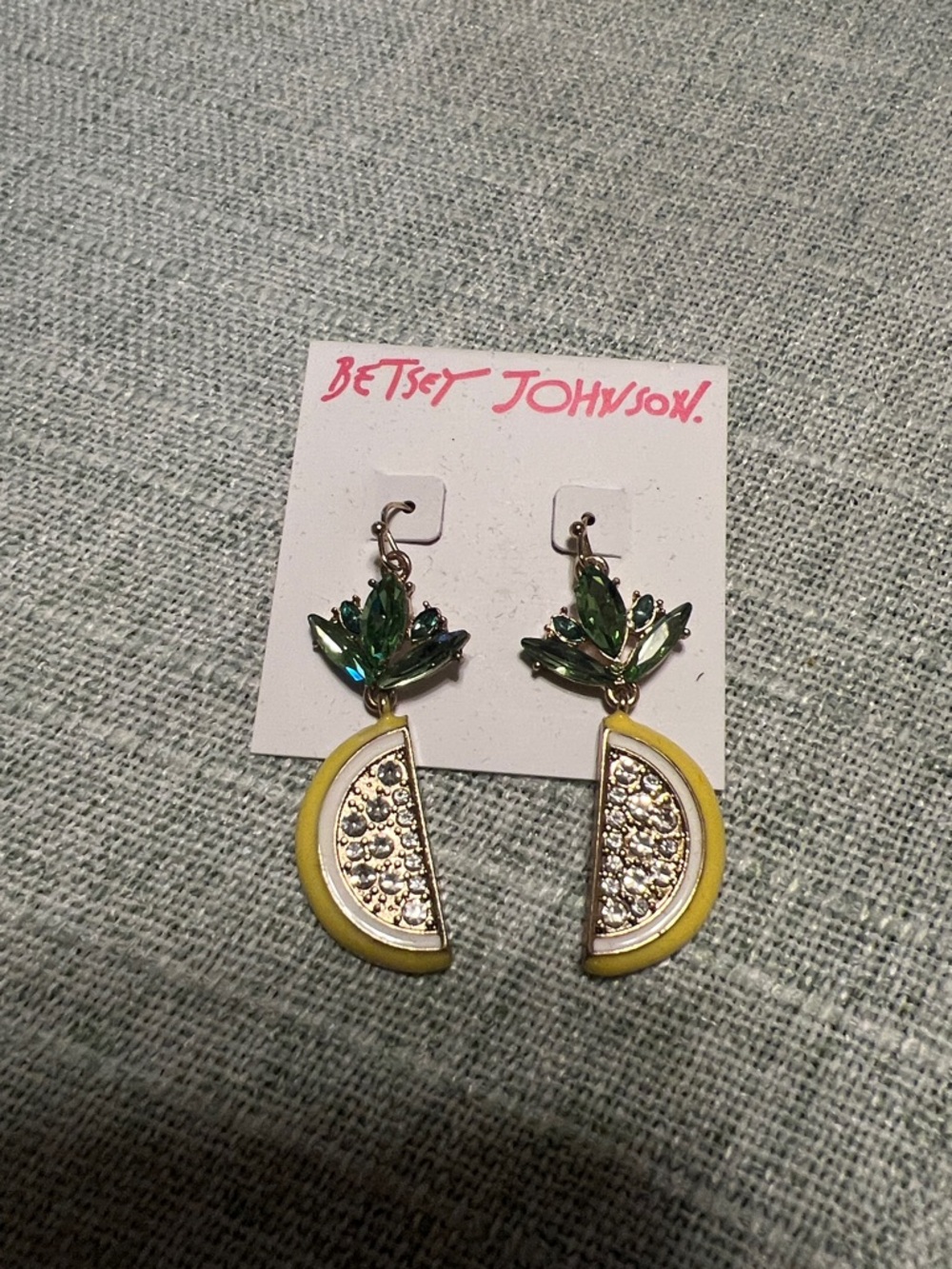 Betsey Johnson Yellow & Green Lemon Slice Crystal Drop Earrings